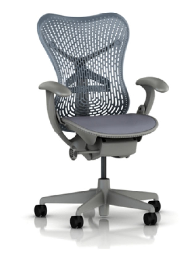 Herman Miller Mirra Chair with Blue Fog TriFlex polymer Back and Seat with Shadow Grey Frame