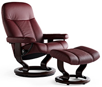 Stressless Consul Classic Hourglass Wood Base Recliner Chair and Ottoman by Ekornes