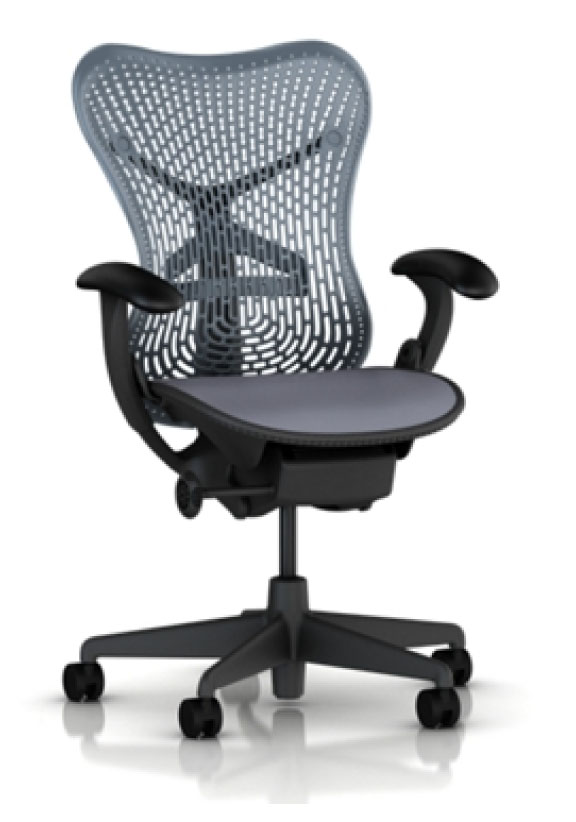Herman Miller Mirra Chair with Blue Fog TriFlex polymer Back and Seat with Graphite Frame