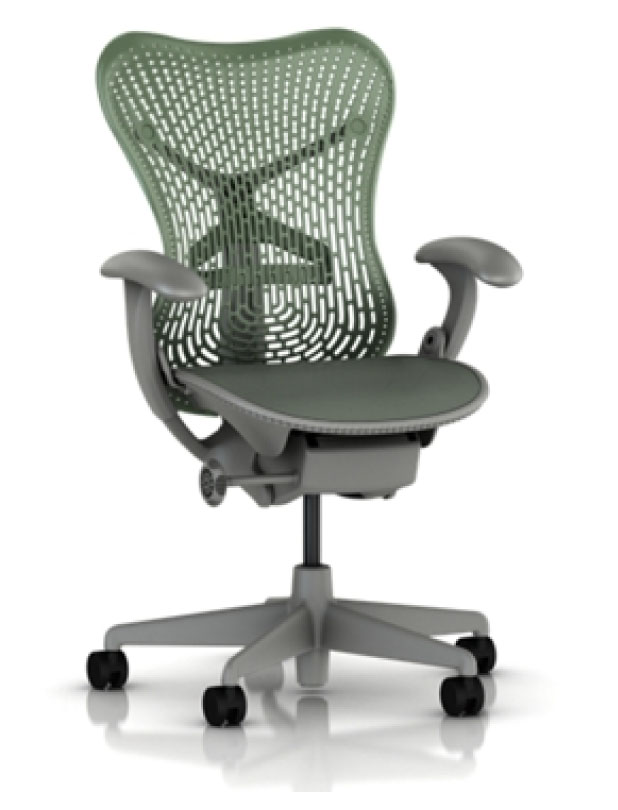 Herman Miller Mirra Chair with Felt Green TriFlex polymer Back and Seat with Shadow Grey Frame