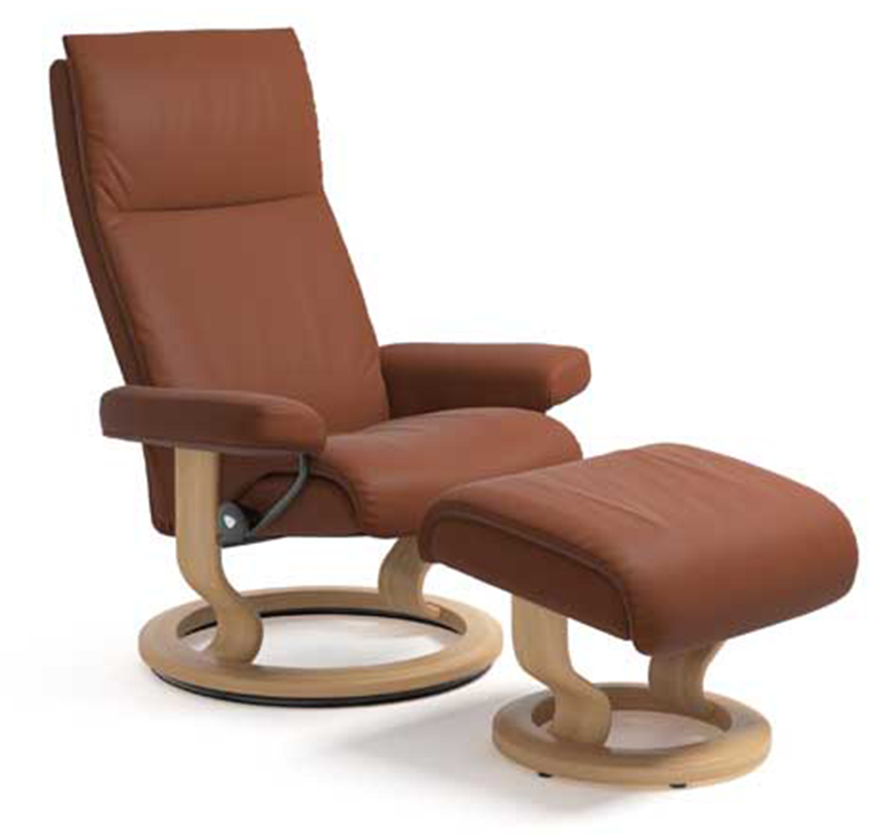 Stressless Aura Classic Paloma Copper Leather Recliner Chair and Ottoman by Ekornes