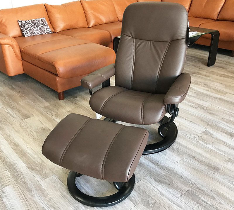 Stressless Consul Recliner Chair and Ottoman Batick Brown Leather by Ekornes