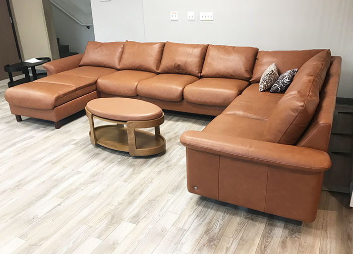 Stressless E300 7 Seat Sectional Sofa with LongSeat in Royalin TigerEye Leather
