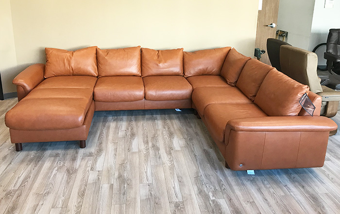 Stressless E300 6 Seat Sectional Sofa with LongSeat in Royalin TigerEye Leather