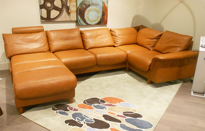 Stressless E300 5 Seat Sectional Sofa with LongSeat in Royalin TigerEye Leather