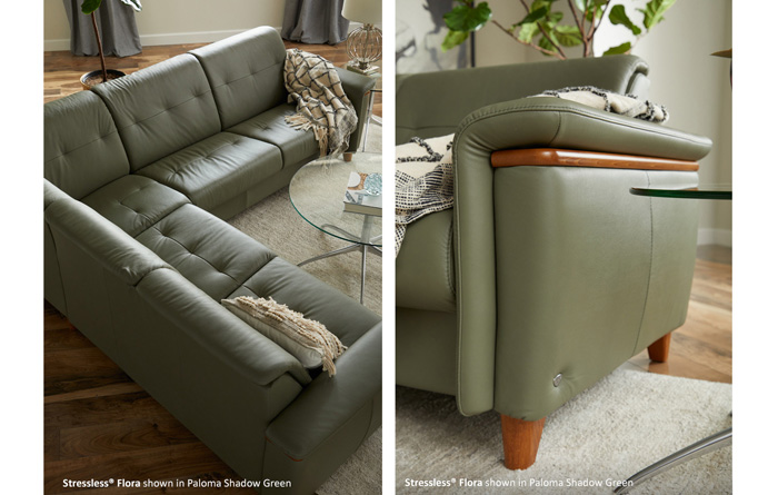 Stressless Flora Sofa Sectional in  Paloma Shadow Green Leather