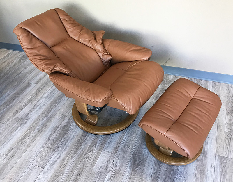 Stressless Live Paloma Copper Leather  Recliner and Ottoman