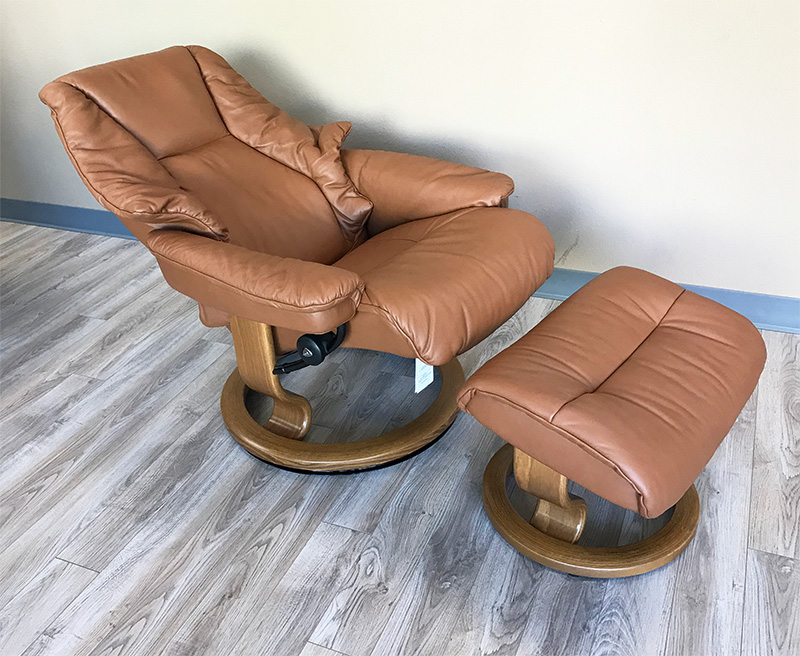 Stressless Live Paloma Copper Leather  Recliner and Ottoman