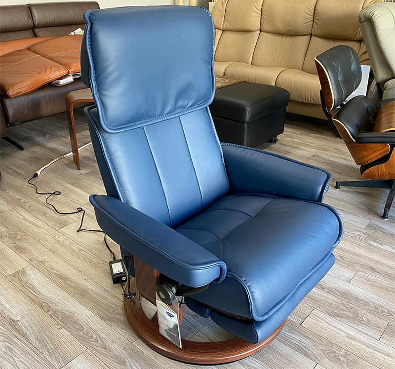 Stressless Admiral Classic Dual Power Foot and Back Paloma Oxford Blue Leather Recliner Chair by Ekornes