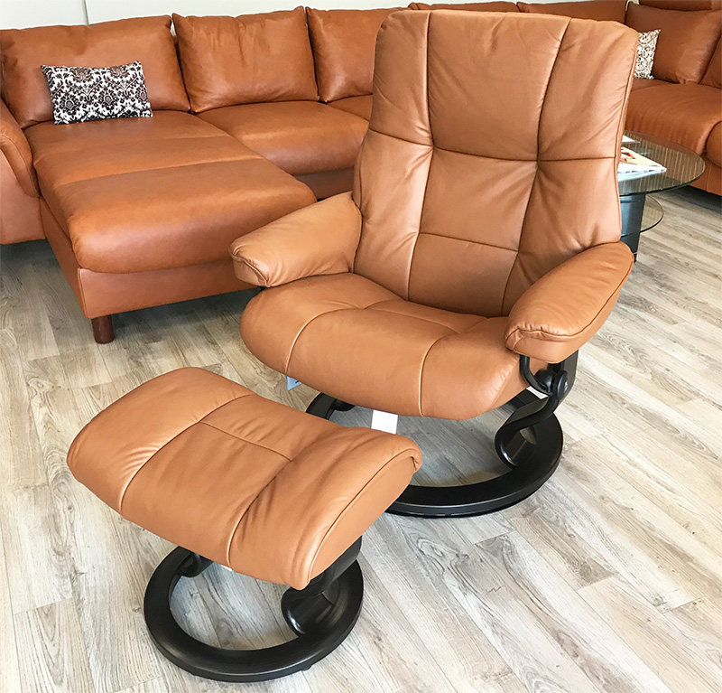 Stressless Mayfair Classic Base Paloma Copper Recliner Chair and Ottoman by Ekornes