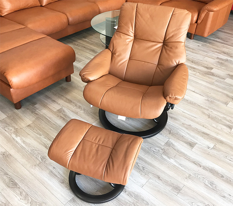 Stressless Mayfair Classic Base Paloma Copper Recliner Chair and Ottoman by Ekornes
