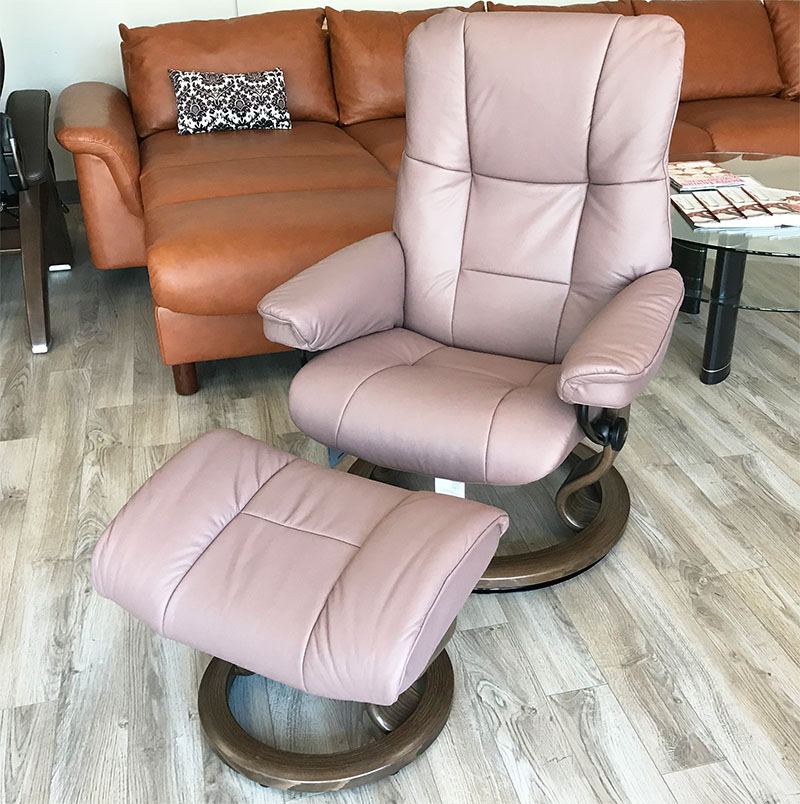 Stressless Mayfair Paloma Dusty Rose 09469 Leather Recliner Chair and Ottoman by Ekornes
