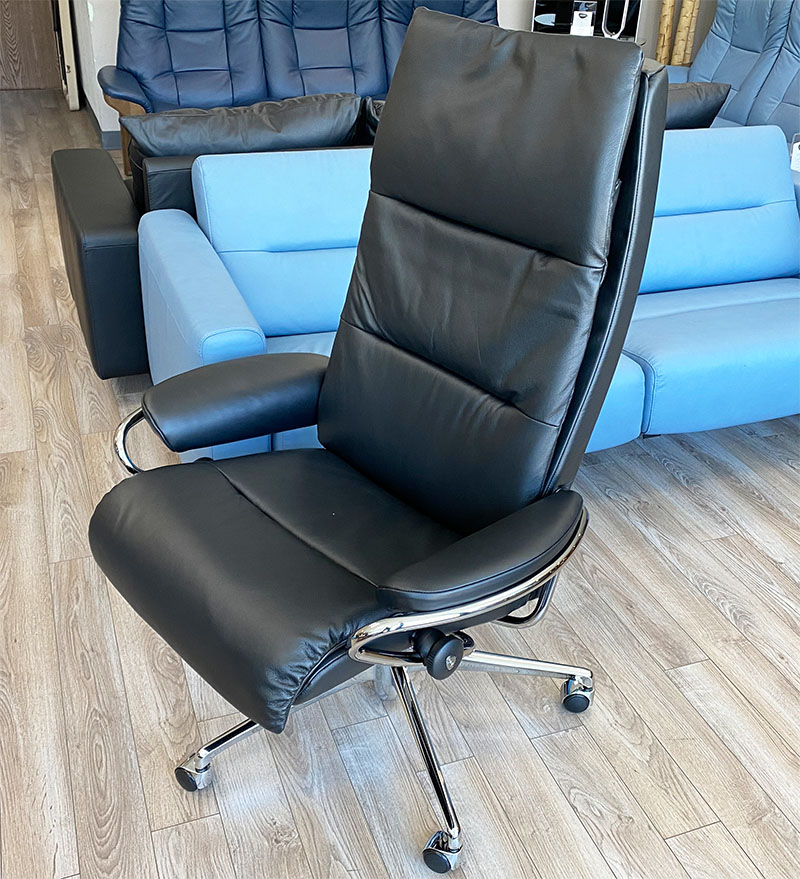 Stressless Tokyo High Back Office Desk Chair Recliner in Paloma Black Leather by Ekornes