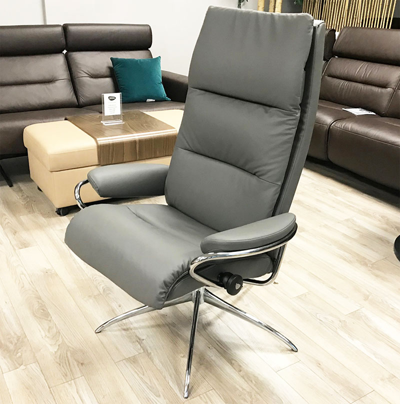 Stressless Tokyo High Back Recliner Chair in Paloma Metal Grey Leather