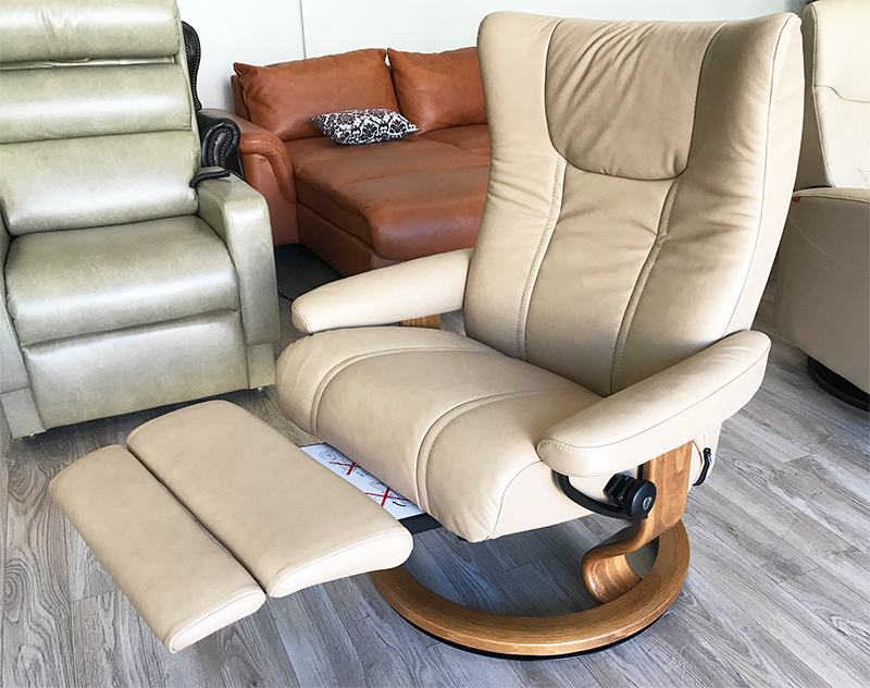 Stressless Wing Leg Comfort Paloma Sand Leather Color Recliner Chair with Footrest 