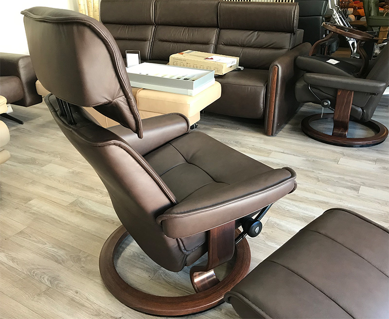 Stressless Admiral Classic Base Paloma Chocolate Brown Leather Recliner Chair and Ottoman by Ekornes