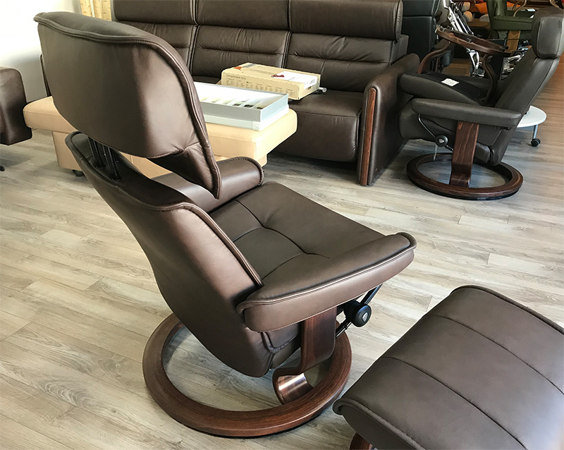 Stressless Admiral Medium Classic Base Paloma Chocolate Brown Leather Recliner Chair and Ottoman by Ekornes