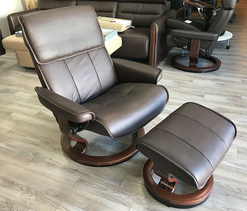 Stressless Admiral Classic Base Paloma Chocolate Leather Recliner Chair and Ottoman by Ekornes