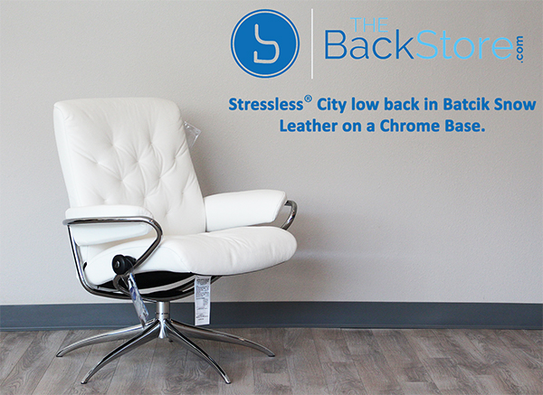 Stressless Recliner Chair City Low Back Batick Snow Chrome Base Leather by Ekornes