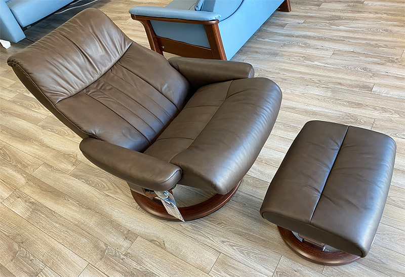 Stressless Crown Classic Base Recliner Chair in Paloma Chocolate Leather by Ekornes