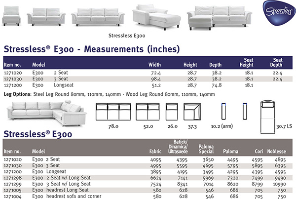 Stressless E300 Sofa Dimensions