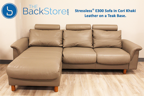 Stressless E300 3 Seat Sofa with LongSeat in Cori Khaki 09104 Leather