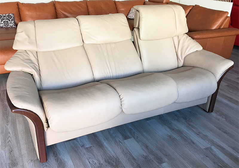 Stressless Eldorado High Back Sofa in Paloma Sand with Brown Wood Stain by Ekornes