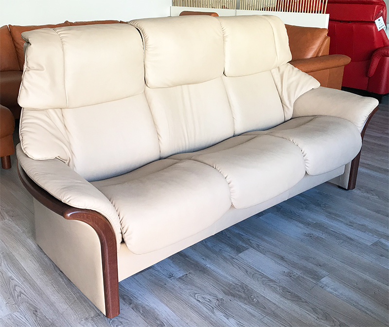 Stressless Eldorado High Back Sofa in Paloma Sand with Brown Wood Stain by Ekornes