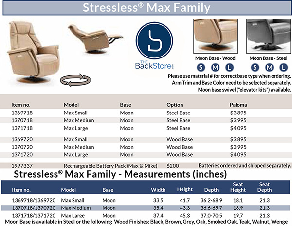 Stressless Max Power Recliner Swivel Relaxer Chair by Ekornes Size Dimensions