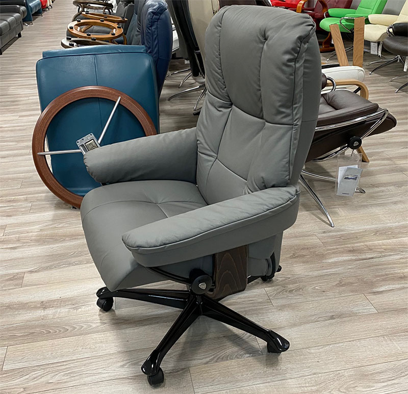 Stressless Mayfair Executive Office Desk Chair Recliner in Paloma Metal Grey Leather by Ekornes