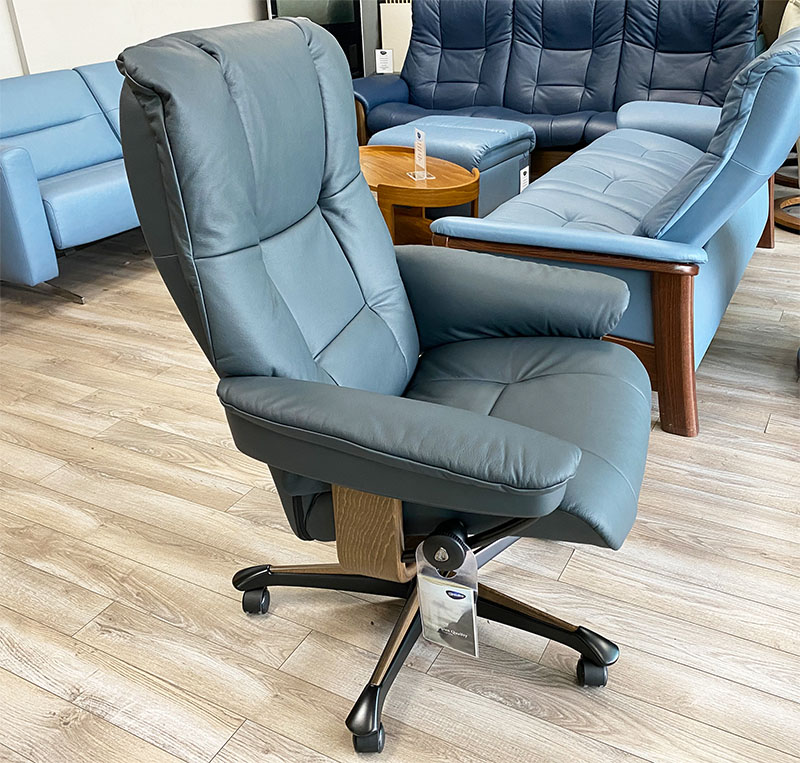 Stressless Mayfair Executive Office Desk Chair Recliner in Paloma Shadow Blue Leather by Ekornes