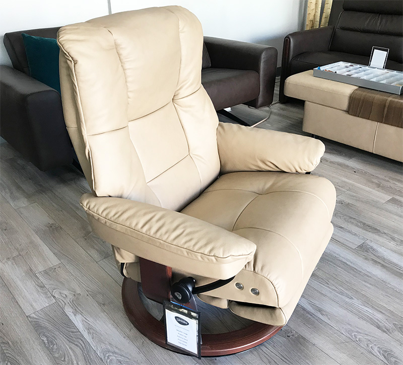 Stressless Mayfair LegComfort Power Footrest Paloma Sand Leather Recliner Chair by Ekornes