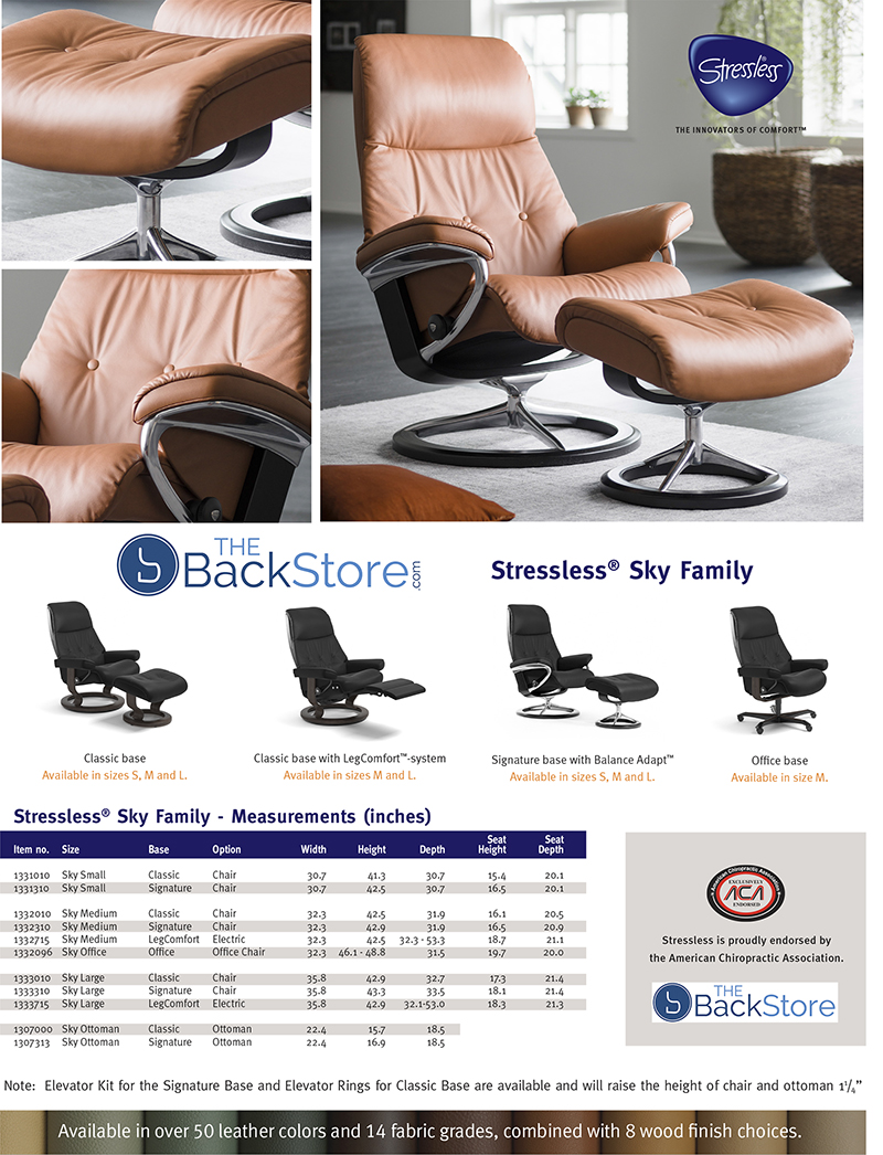 Stressless Sky Signature Paloma Sparrow Blue Leather Recliner Chair and Ottoman by Ekornes