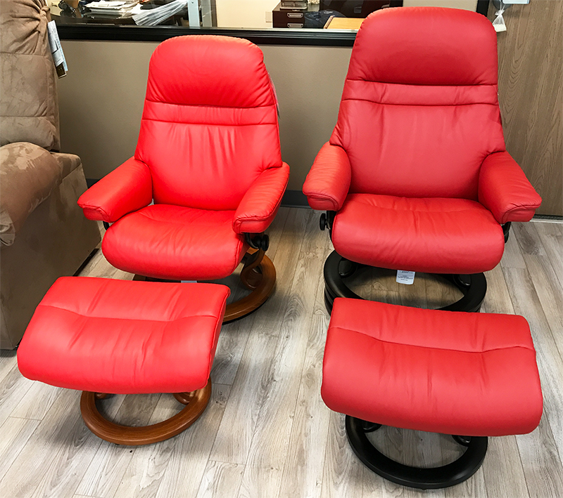 Stressless Sunrise Medium Paloma Tomato and Chilli Red Leather Recliner Chair and Ottoman