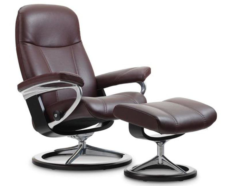 Consul and Classic Base Chair Recliner Medium Wood Ottoman Stressless Leather Ekornes