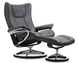 Stressless Wing Signature Chrome Base Recliner Chair and Ottoman