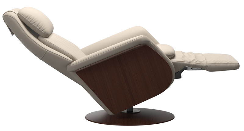 Stressless Sam Wood Paloma Fog Leather Swivel Power Recliner Chair by Ekornes