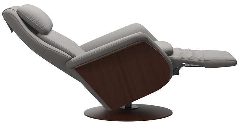 Stressless Sam Wood Paloma Silver Grey Leather Swivel Power Recliner Chair by Ekornes
