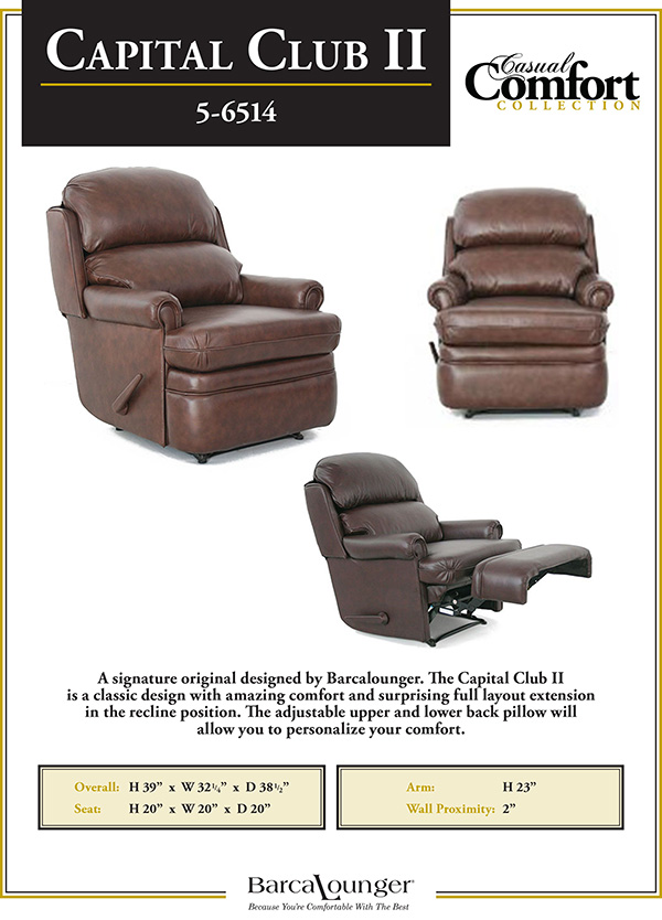 Barcalounger Capital Club II Recliner Chair Leather Dimensions
