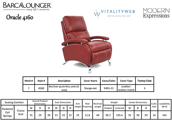 Barcalounger Oracle II 4160 Leather Recliner Chair Dimensions