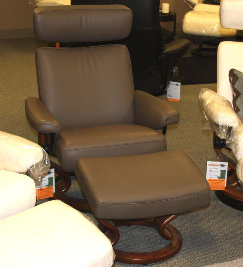 Stressless Paloma Khaki 09404 Leather Color Recliner Chair and Ottoman from Ekornes