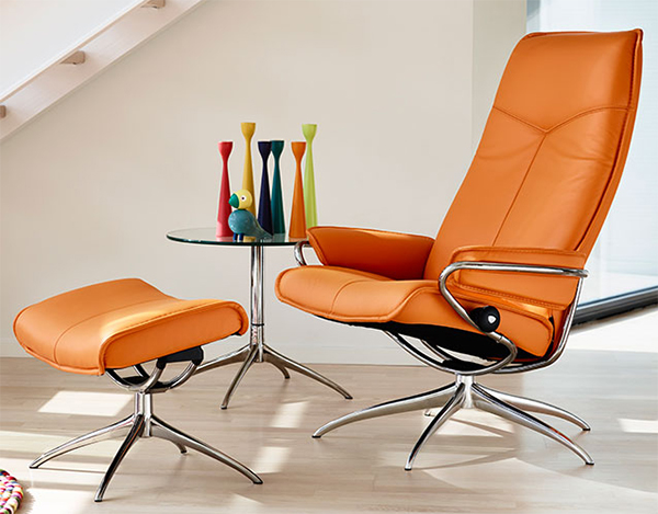 Stressless City High Back Leather Recliner Chair and Ottoman by Ekornes