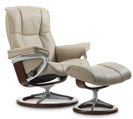 Stressless Mayfair Signature Chrome Wood Base Recliner Chair and Ottoman