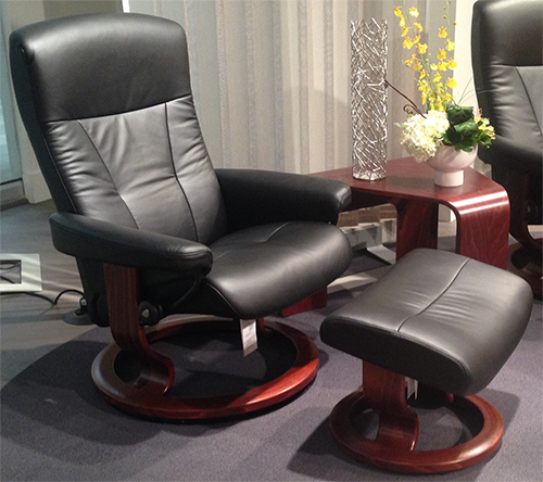 Stressless President Paloma Black Leather Recliner Chair and Ottoman by Ekornes