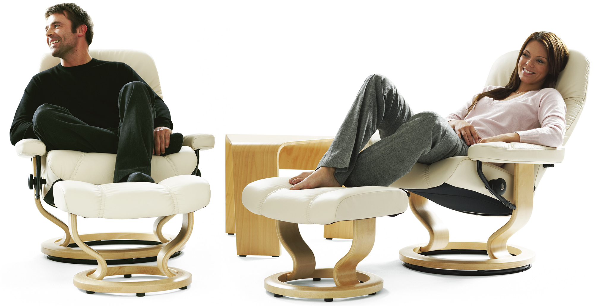 Stressless Consul Recliner Classic Wood Base Chair and Ottoman by Ekornes