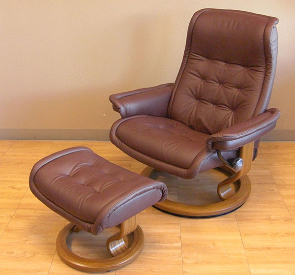 Stressless Royal Recliner Chair and Ottoman in Paloma Leather by Ekornes