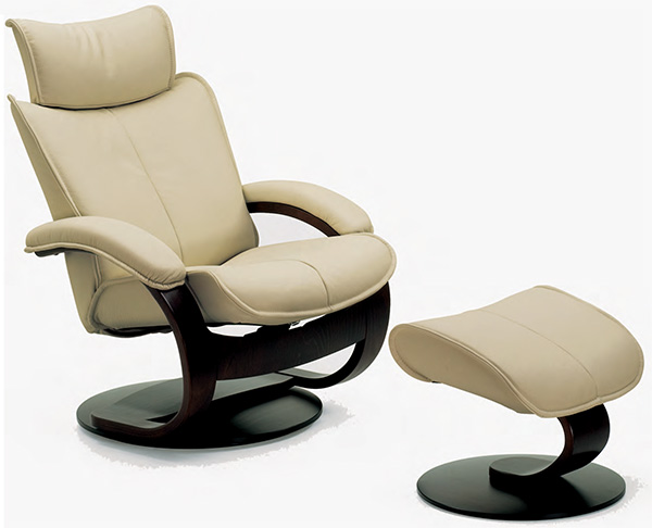 Fjords Ona Ergonomic Leather Recliner Chair and Ottoman Scandinavian Lounger