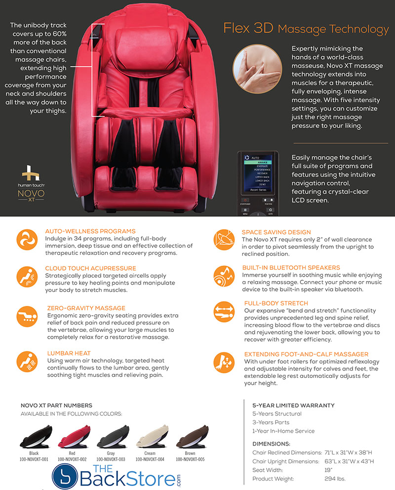 Human Touch Novo XT2 Zero Gravity Massage Chair Recliner Flex 3D Massage Technology