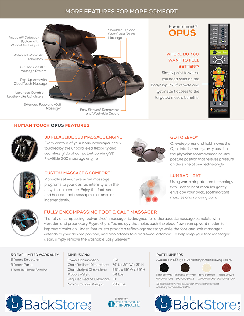 Human Touch Opus Zero Gravity Massage Chair Recliner