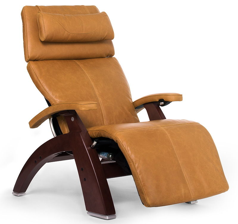 Sycamore Premium Leather Chestnut Wood Base Series 2 Classic Perfect Chair Zero Gravity Power Recliner by Human Touch